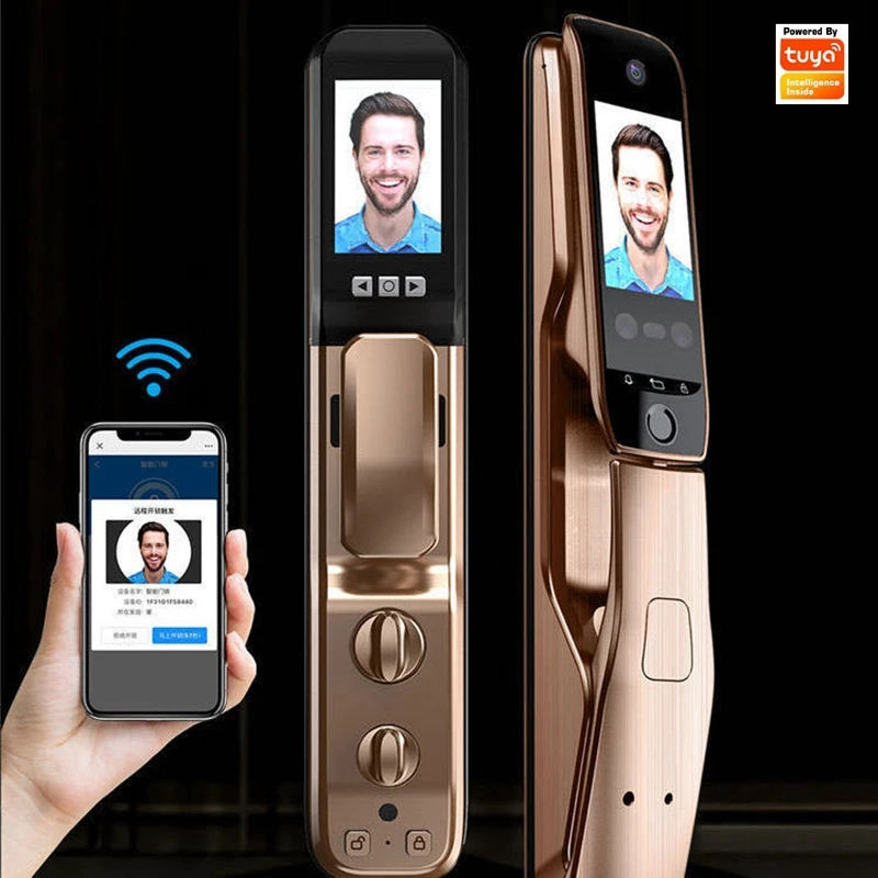 EGFirtor Fingerprint Smart Face Recegnition Auto Door Lock Pala Printing With Password IC Card Key Backup Unlock For Home Office