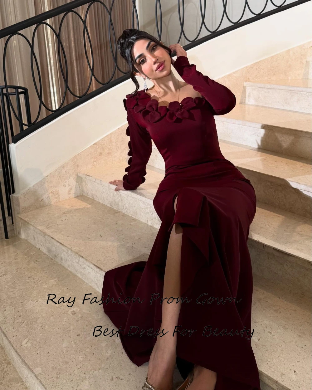 Ray Fashion Evening Dress Платье для бала Off Shoulder With 3d Handmade Flowers Bodice Formal Party Gowns For Sexy Women