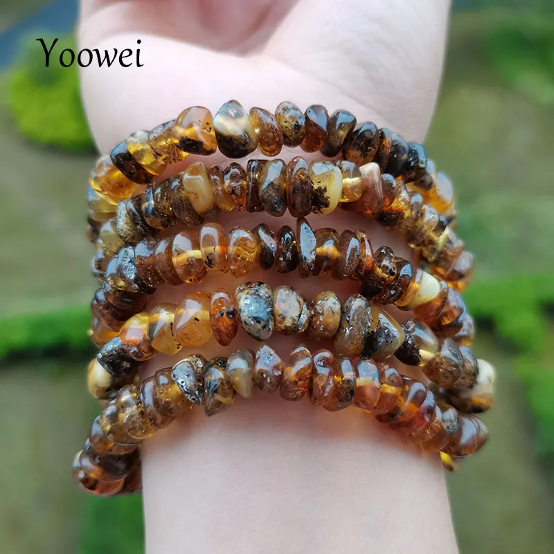 Natural Amber Bracelet Women Vintage Irregular Plant Black Beads Chic Design Good Sleep Healing Jewelry Factory Wholesale Price