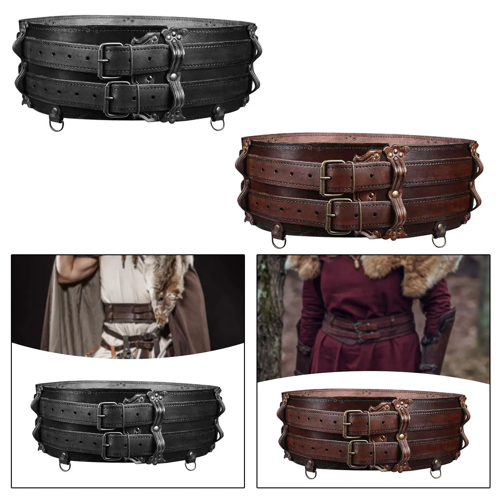 

Medieval Wide Waist Belt PU Leather Waist Band Knight Belt for Role Play Fancy