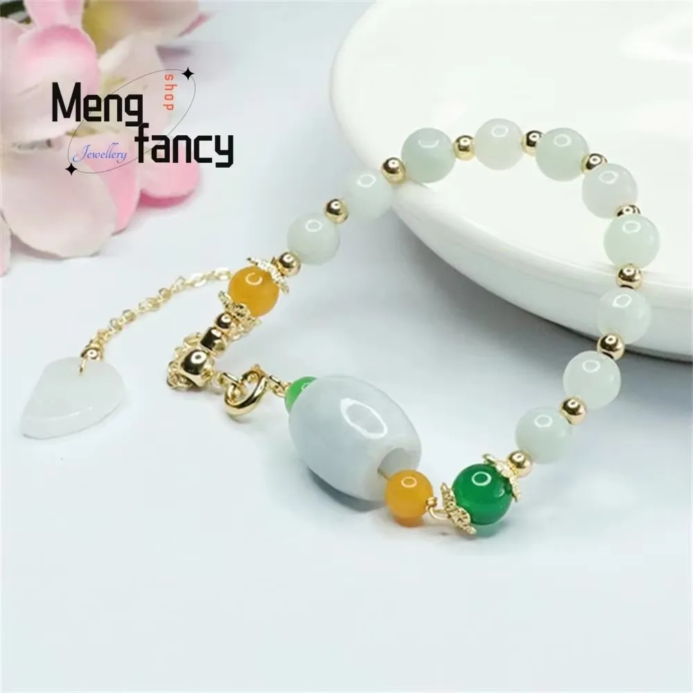 Natural Jadeite String Passepartout Leaf Jade Bracelet Exquisite Elegant Simple High-grade Luxury Quality Jewelry Holiday Gifts