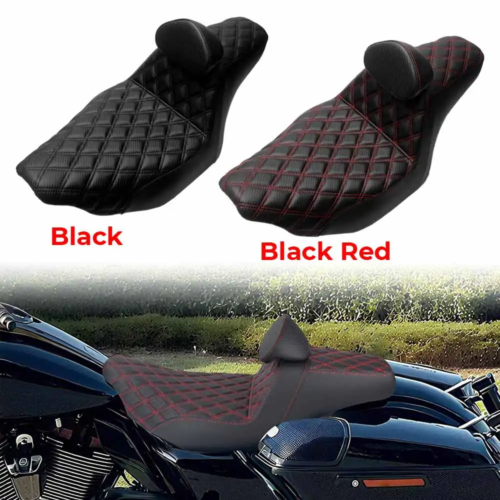 1Pcs Rider Seat Motorcycle Passenger Seat With Backrest Fit For Harley Touring Road Glide Street Glide 2023-2026 Black/Black Red