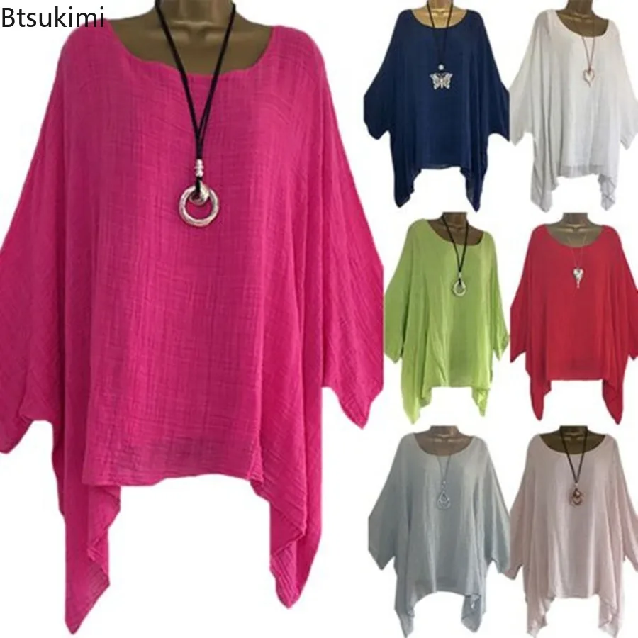 

New 2025 Spring Autumn Fashion Batwing Sleeve Solid Color Loose O-neck 3/4 Sleeve Casual Fashion Blouse Top for Women T-Shirt