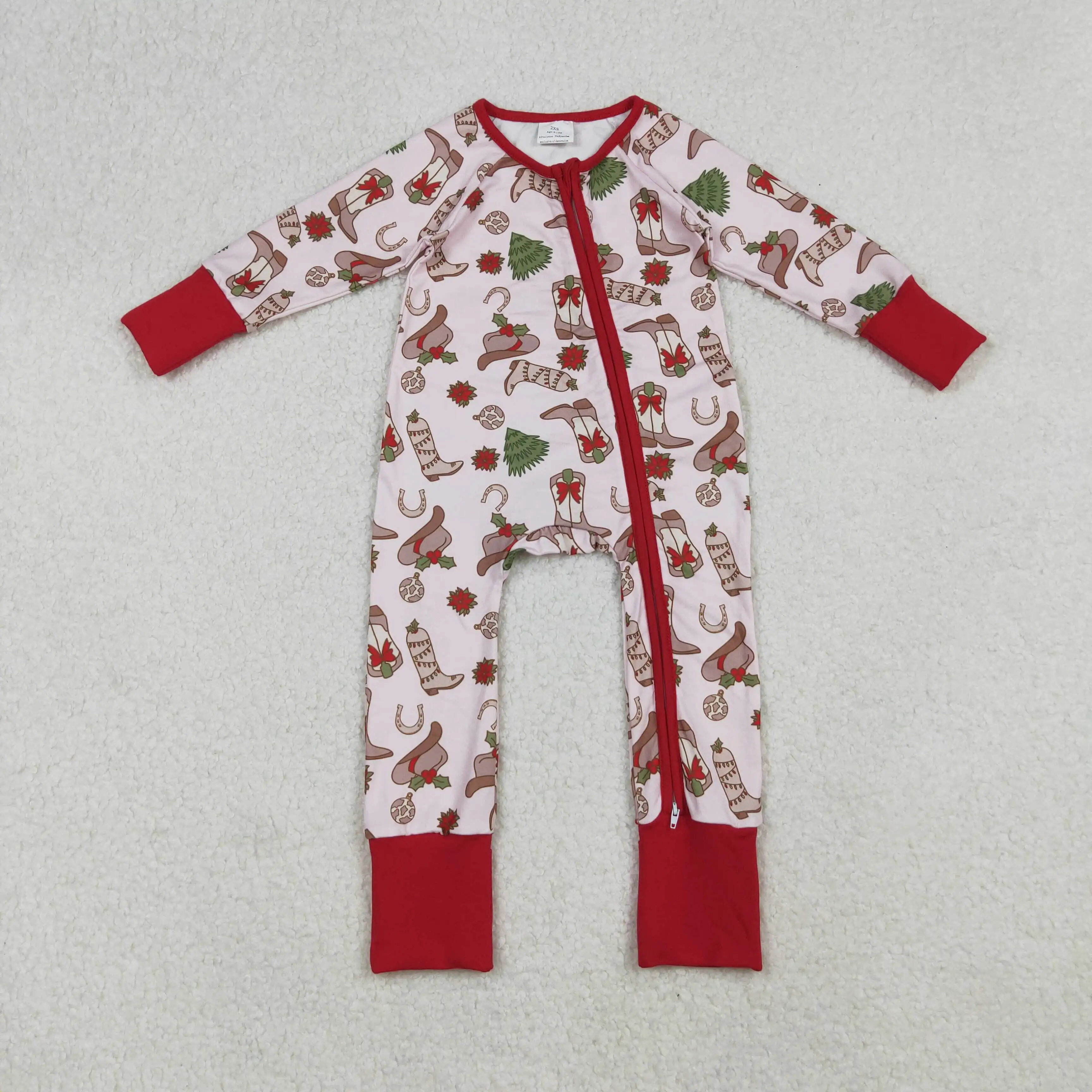 9.16 Baby Winter Rompers Baby Girls Holly Boots Christmas Zipper Footie Rompers