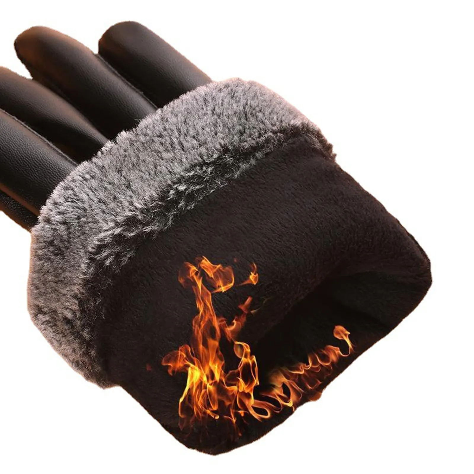 Male Winter Autumn Driving Mittens Waterproof Tactical Glove Fleece Linings Leather Gloves Men\'s PU Leather Cashmere Warm Sports