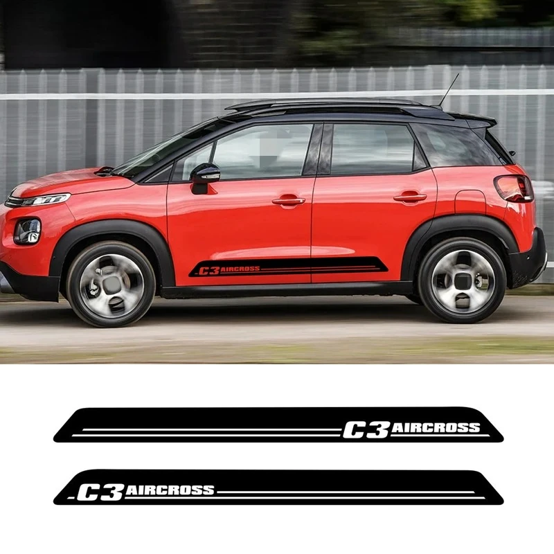 

2pcs Car Door Side Skirt Sticker For Citroen C3 Aircross Carbon Fiber Sport Stripes Auto Body Decor Vinyl Decal Racing Styling