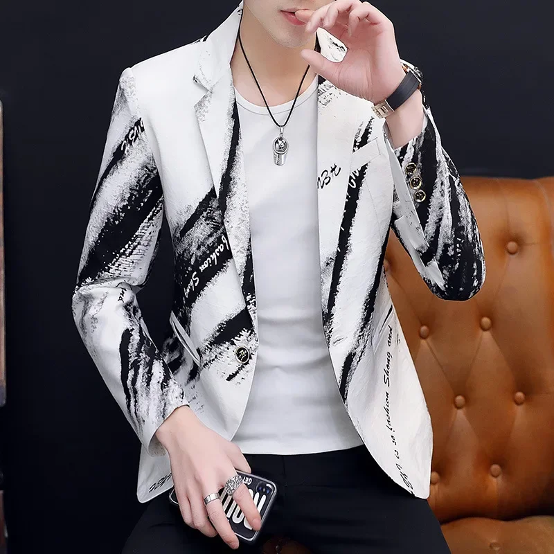 HOO 2024 Men\'s Autumn Wear New Printed blazer  Slim Youth Fashion Tailored     blazer