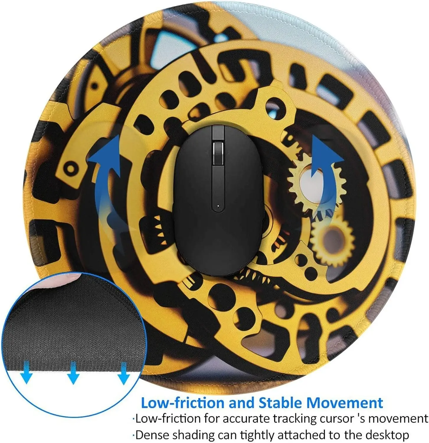 Mechanical Discs Round Non-Slip Rubber Base Mouse Pads with Durable Stitched Edges for Wireless Mouse Computers Laptop Office