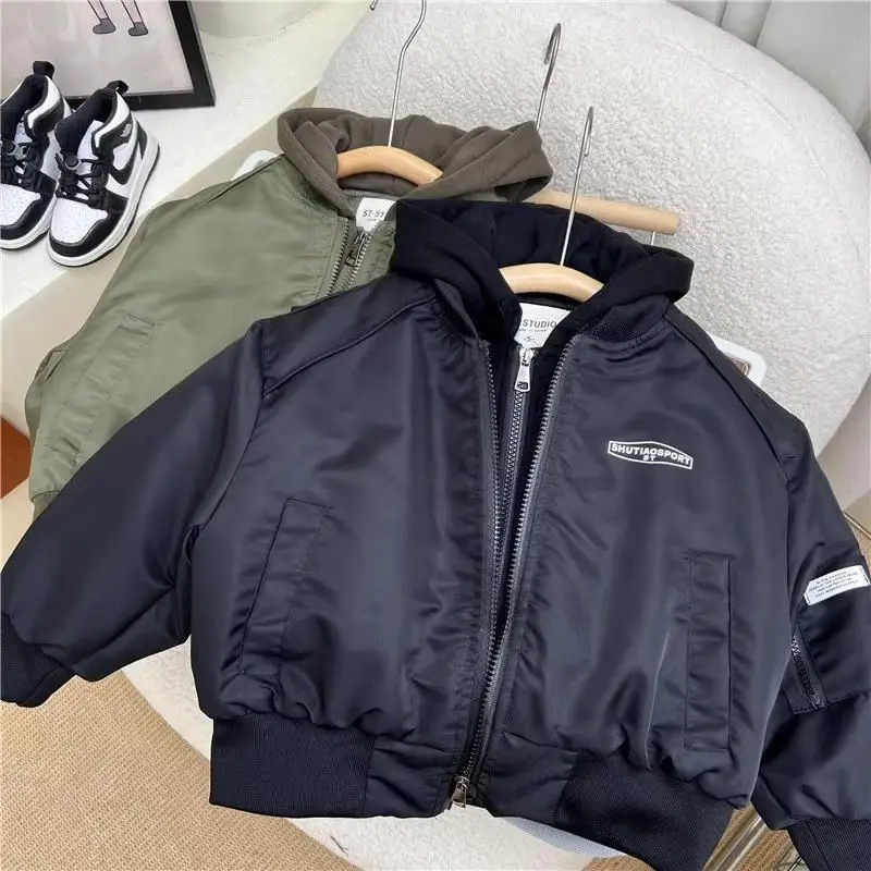 Spring and Autumn Children\'s Jacket 2025 New Fashionable Boys\' Hooded Baseball Jacket Male Baby Fake Two piece Top