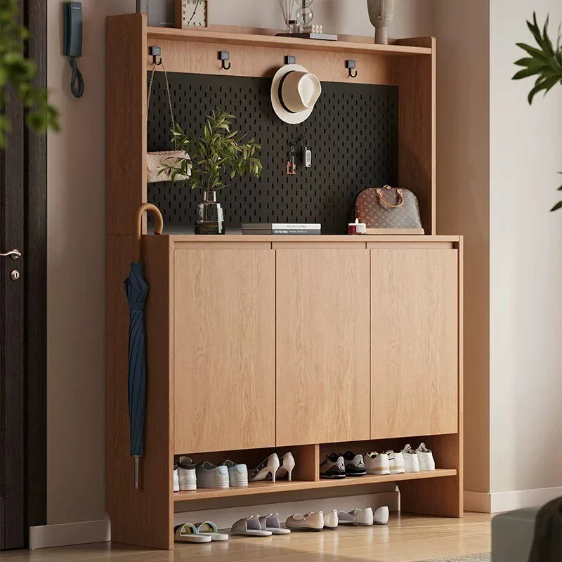 Home Japanese-style solid wood shoe cabinet coat rack integrated 2-in-1 wall customized entrance entrance special entrance stora