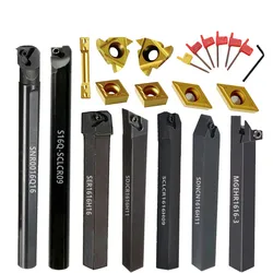 7Sets of 16MM CNC Lathe Turning Tool Holder Boring Bar with Applicable Inserts and Wrenches Set for Turning Threading