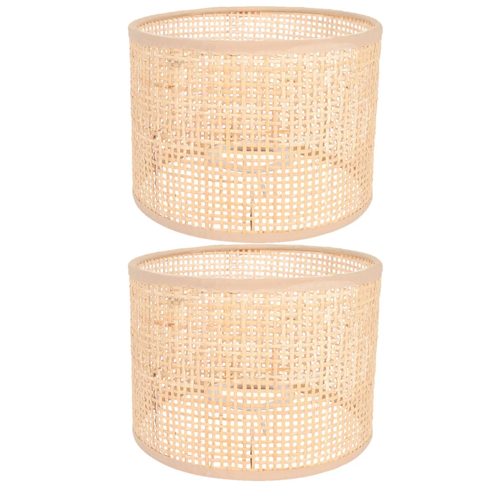 2 Pcs Woven Lampshade Rattan Grid Real (16*12 Squares) 2pcs Retro Vintage Lightweight Chandelier Decorative Bamboo Shades