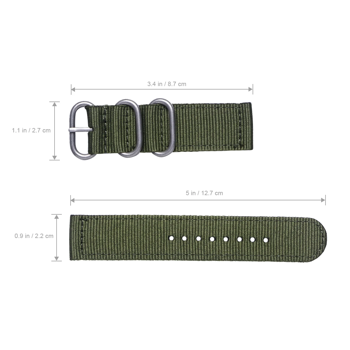 

22mm Watch Strap Webbing Durable 2-Joint Nylon Watch Band Wristband for Watch Replacement (Army Green)