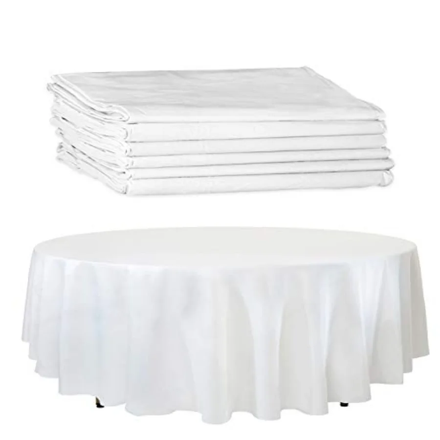 

White Paper Table Cloths for Round Tables - 82" Octyround Paper Tablecloths with Plastic Backing Round Paper Table Cover
