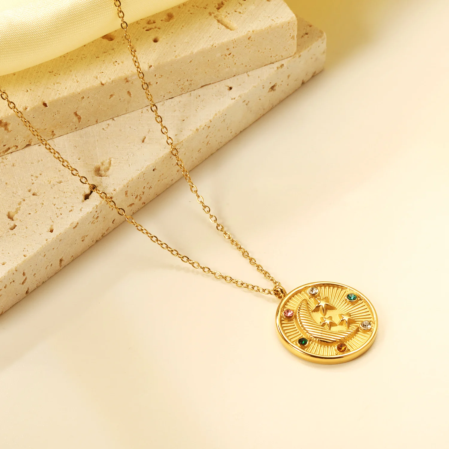 LUXUSTEEL Stainless Steel Necklace For Women Cute Tree Of Life Iniaid Round Colorful Cubic Zirconia Pendant Necklace Collars