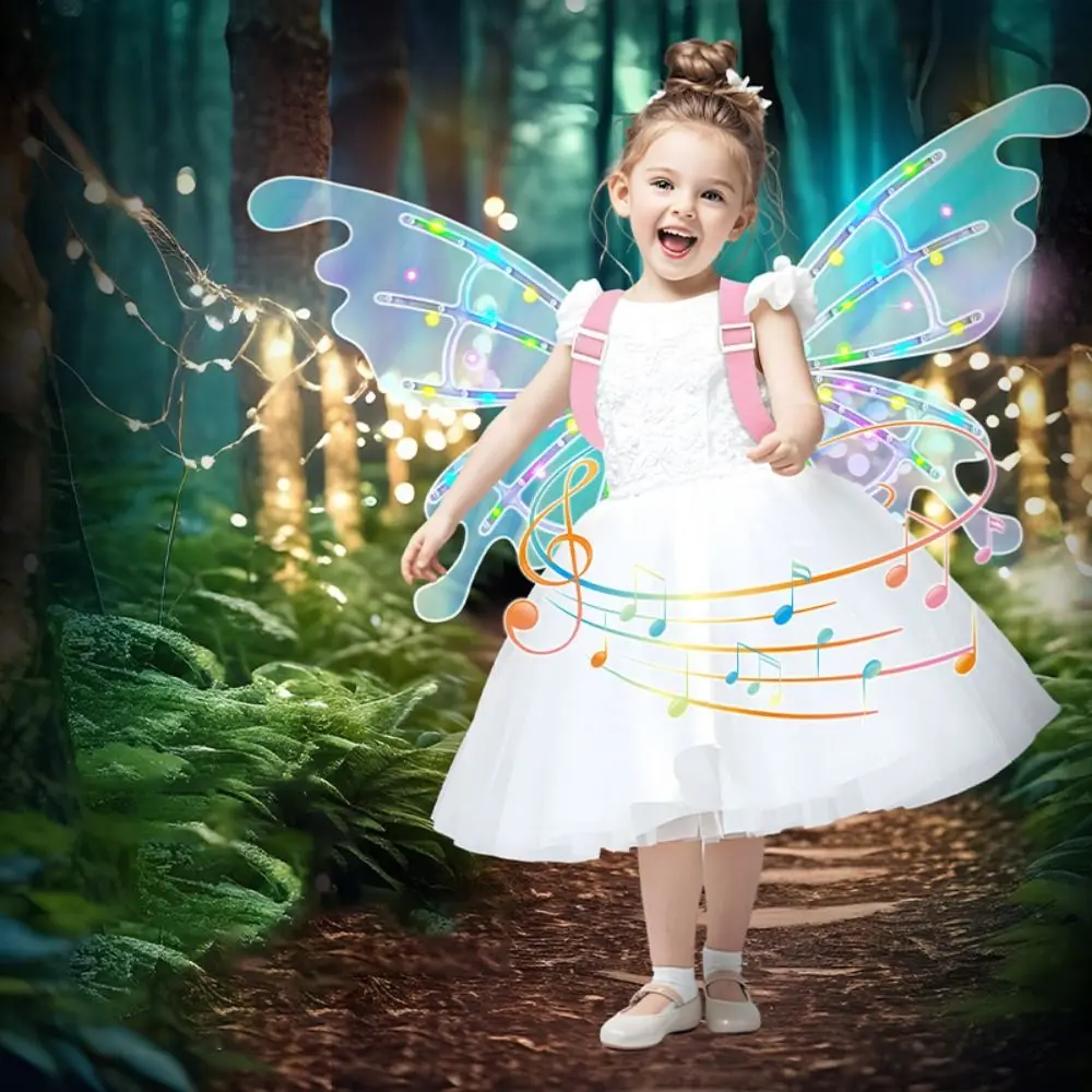 com música leve fada asa de anjo cosplay brilhante elétrica em movimento asas de elfo vestir asas