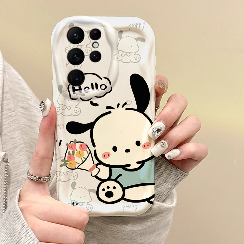 Lovely Sanrio Pochacco Cartoon Phone Case for Samsung Galaxy A35 A34 A33 A32 A24 A23 A22 A13 A12 M55 M54 M35 M14 Soft Wave Cover