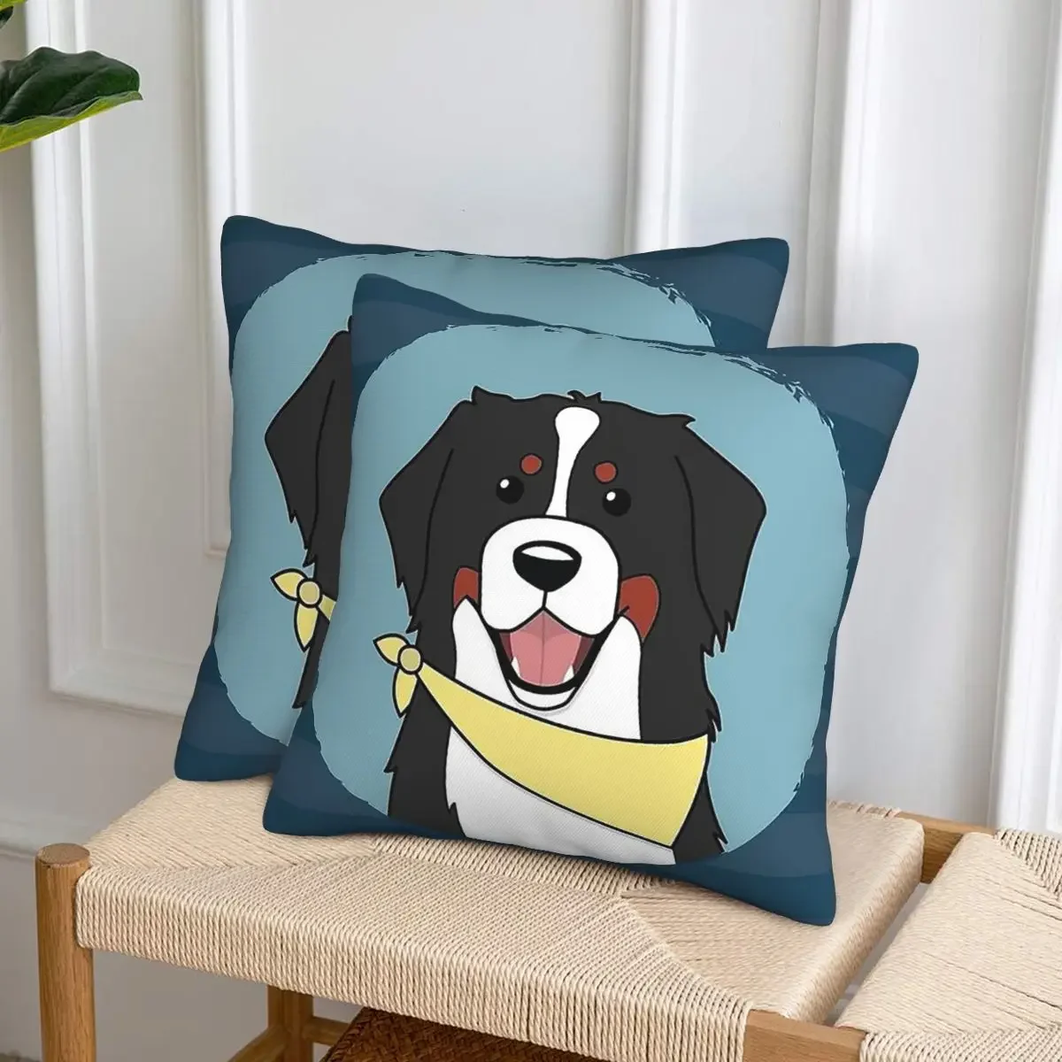 

Наволочка для подушки с изображением дружелюбного бернских швейцарских овчарок, 2 шт., квадратная, декоративная, комфортная, для дома и спальни