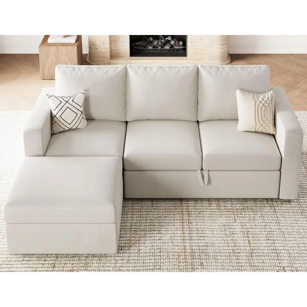 Modular Sectional Sleeper Sofa, Pull Out Bed and Storage Ottoman Velvet L Shape Sectional Couch Convertible,Living Room Sofas.