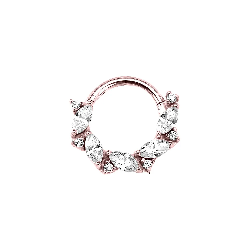 Anelli al naso con segmento di fiore Marquise CZ Piercing al setto Daith Conch Helix incernierato Click Hoop orecchino 316L acciaio chirurgico 16G