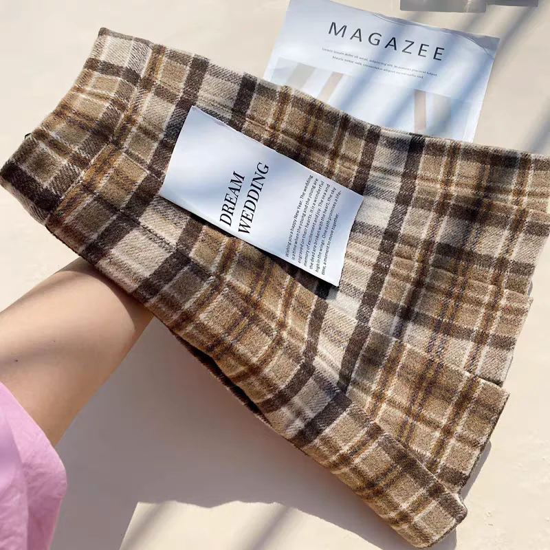 Plaid Soft Pleated Skirt 2024 Autumn Winter New High Waist Preppy Style A-line Skirt Women Clothing Korean Fashion Sweet Skirt