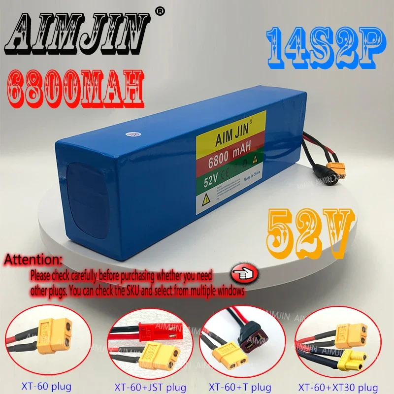 Batería de iones de litio de 52V, 6800mAh, 18650, 14S2P, para bicicleta, Scooter, motocicleta, batería de repuesto con BMS, enchufes múltiples para elegir