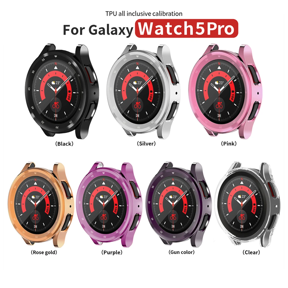 삼성 갤럭시 워치 5 프로 45MM 화면 보호기 도금 TPU 스크래치용 커버 셸, 풀 커버 프레임 보호