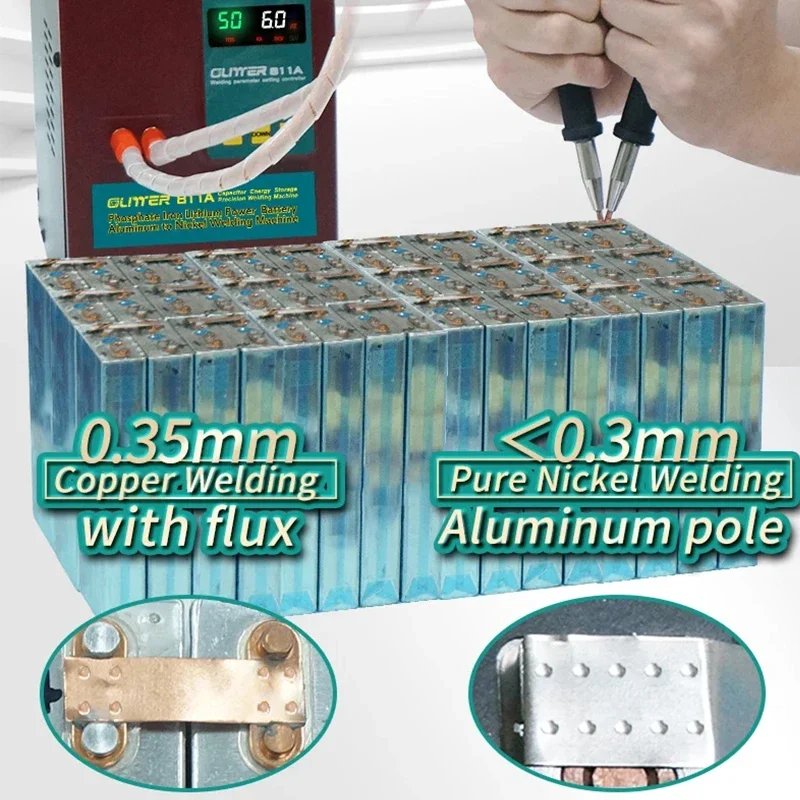 For GLITTER 811A 36kW Spot Welder Pulse Spot Welding Machine Power Battery Pack 0.35mm Copper 0.3mm Aluminum