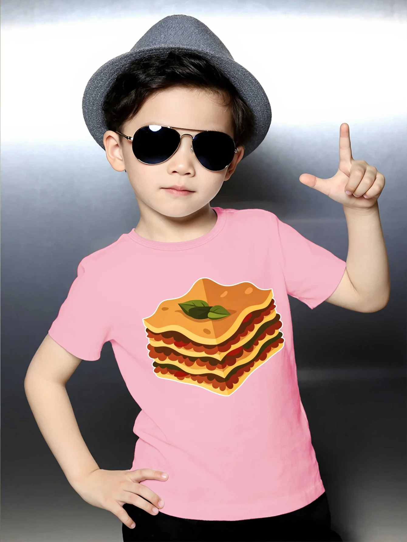 Cartoon Yummy Italian Lasagna Delicious Food Graphic Print T Shirt Family Matching Boys Girls Kids Casual Short Sleeve Tops