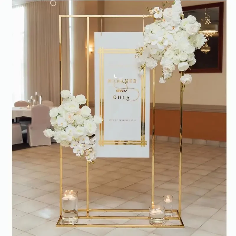 Wholesale Wedding Decoration Gold Stainless Steel Wedding Backdrop Metal Frame Flower Backdrop