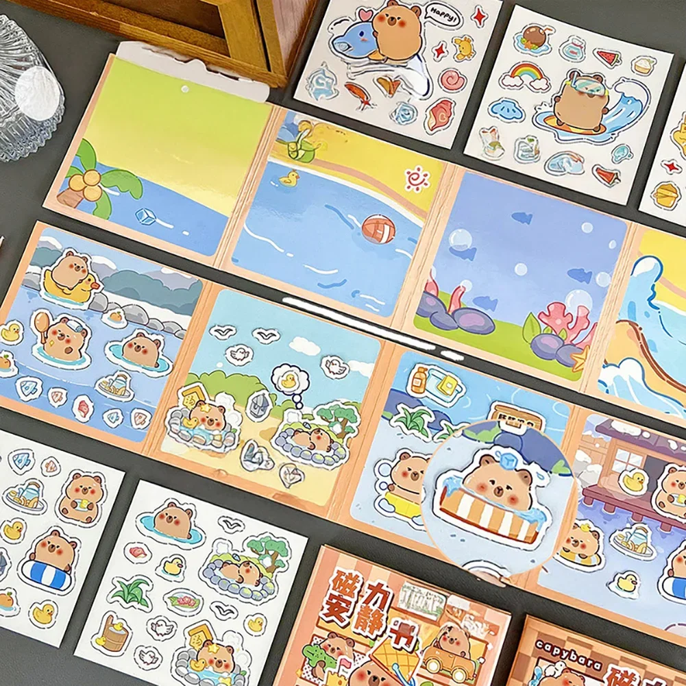 

Capybara Quiet Book Magnetic attraction Book Cartoon Cute Squeeze Sensory Bean Bag Book for Kids Decoration Birthday Gift