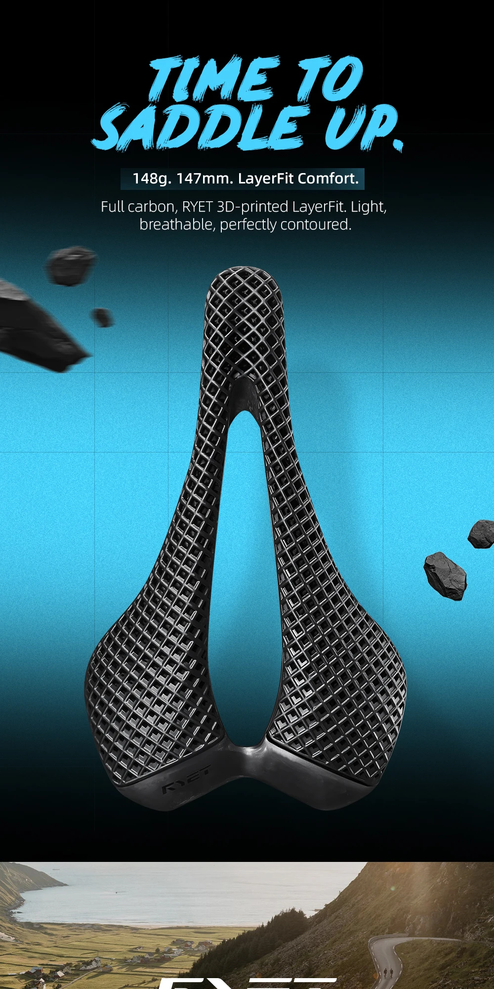 2026 RYET Ultraleichter Carbon-Fahrradsattel VCM 243x147mm für Rennradfahren 3D-Gedruckter Radsitz Sitzkissen Fahrradteile – Detail 1