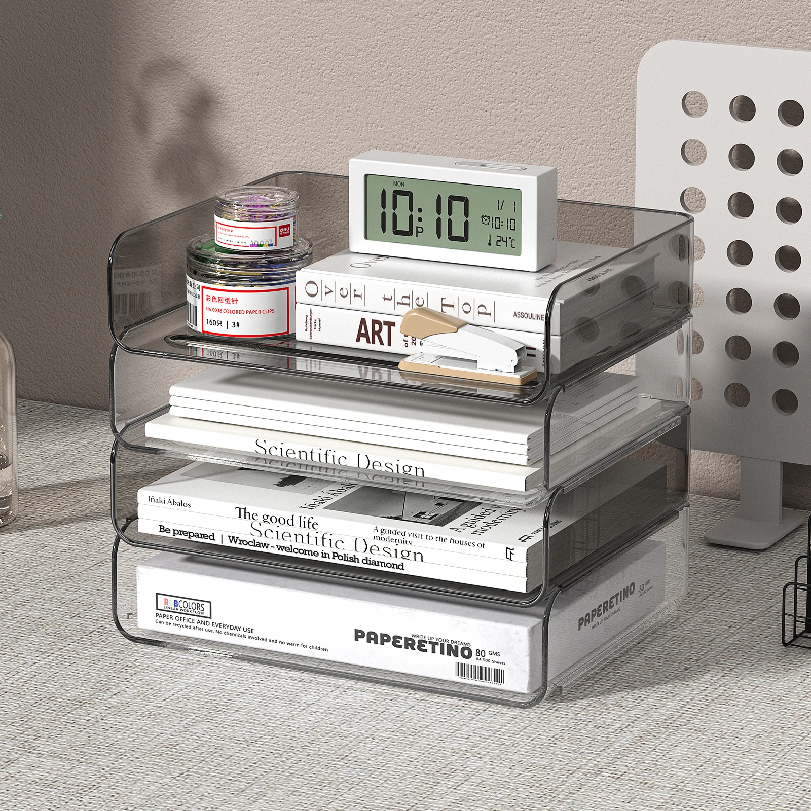 Transparent A4 Bookend Desk Organizer, Clear File Holder Rack for Office School Home, Easy Access Open Front Design for Books