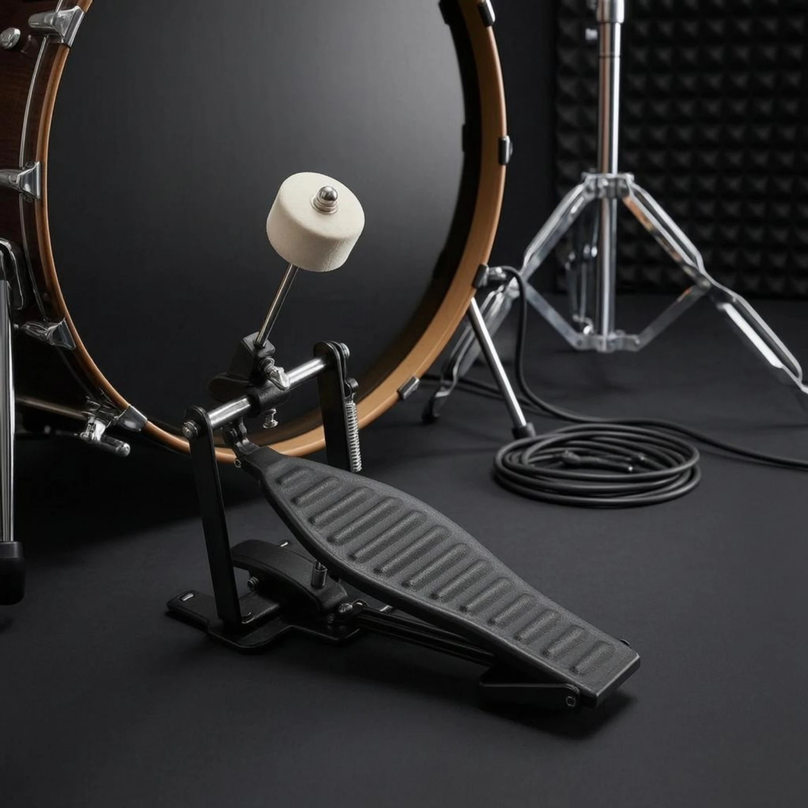 

Single Bass Drum Pedal Ribbed Bass Drum Pedal Musical Instrument Part Felt Beater Mounted Base Plate