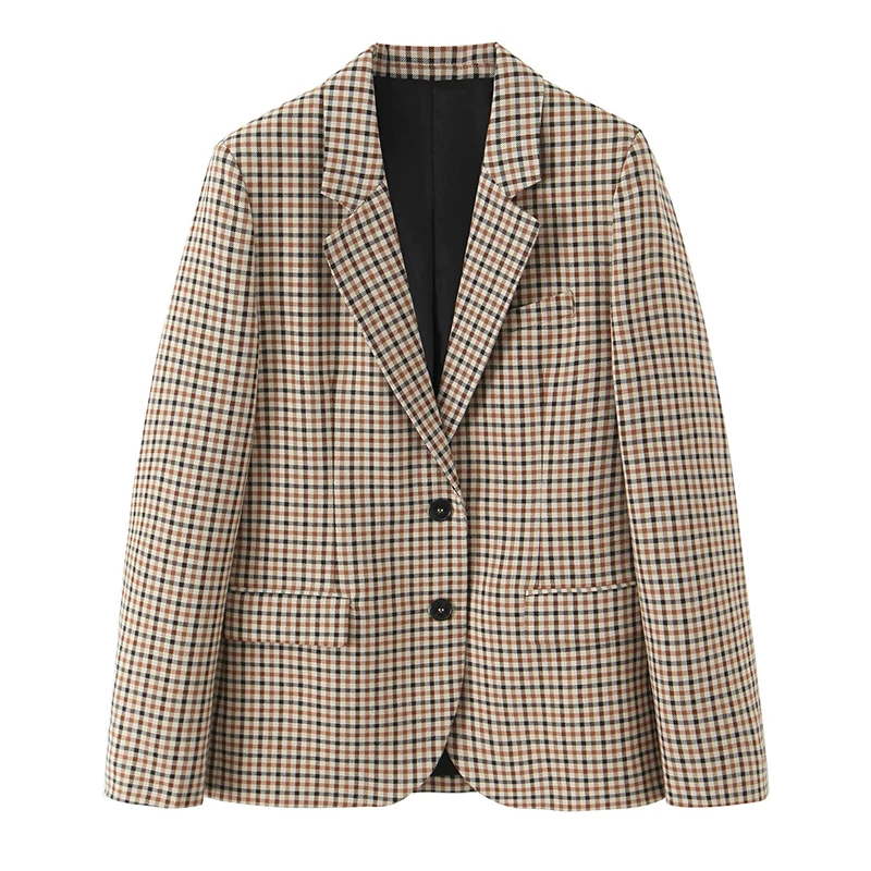 

Willshela женский модный клетчатый однобортный пиджак с карманами, винтажный шикарный женский наряд с вырезом и длинными рукавами