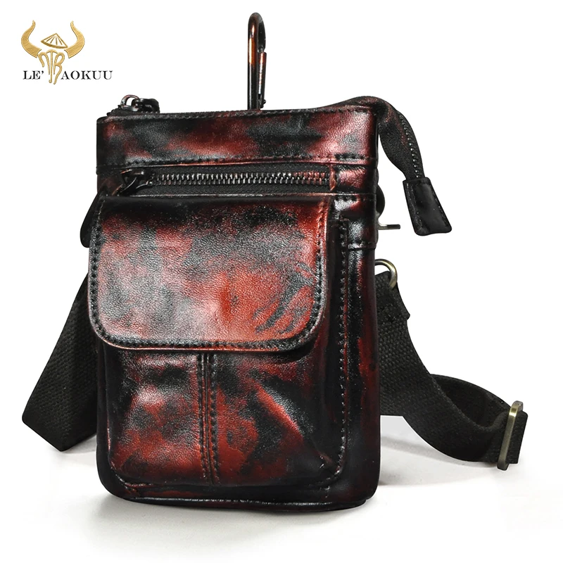 

Fashion Men Soft Real Leather Shoulder Satchel Bag Designer Cigarette Case Phone Pouch Hook Belt Fanny Waist Bag Pack 611-18