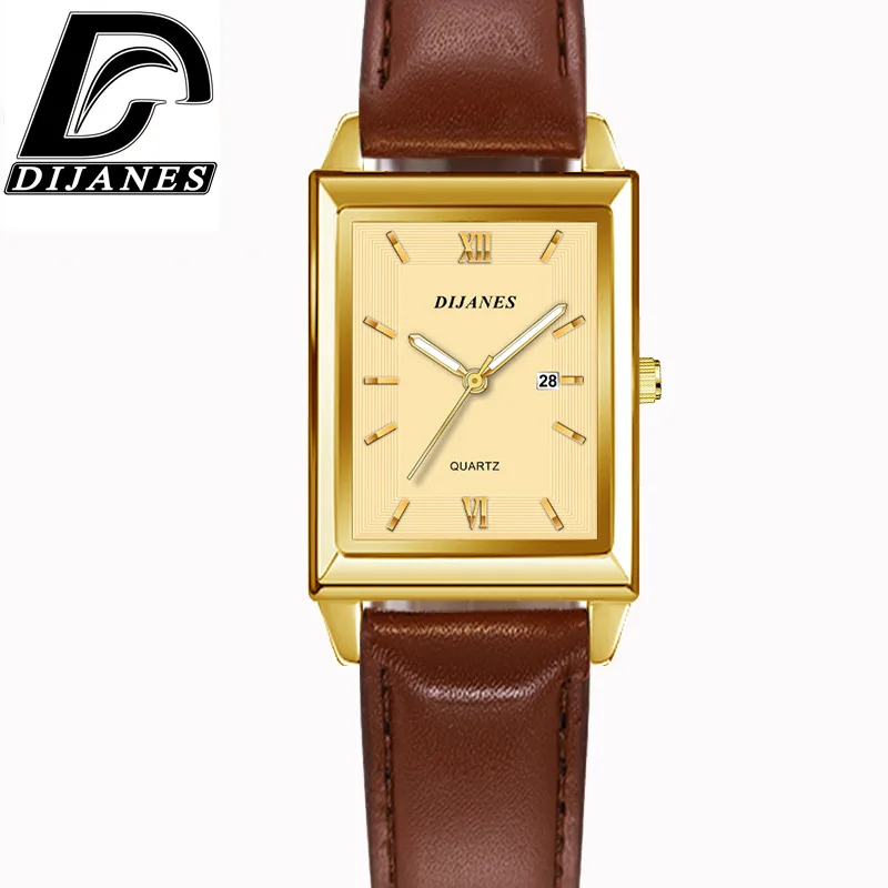 

DIJANES New Casual Leather Men's Watch Square Quartz Watch Korean Style Student Watch Calendar Watch Men