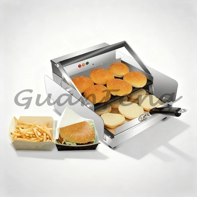 Double‑Layer Electric Hamburger Bun Toaster, Stainless Steel Bread Baked Machine for Burger Shop