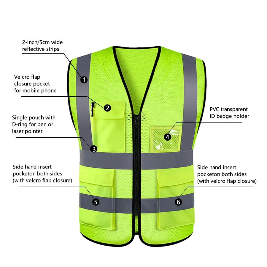 Adjustable Safety High Visibility Reflective Vest Reflective Security Vests Traffic Night Outdoor For Running Cycling Sports