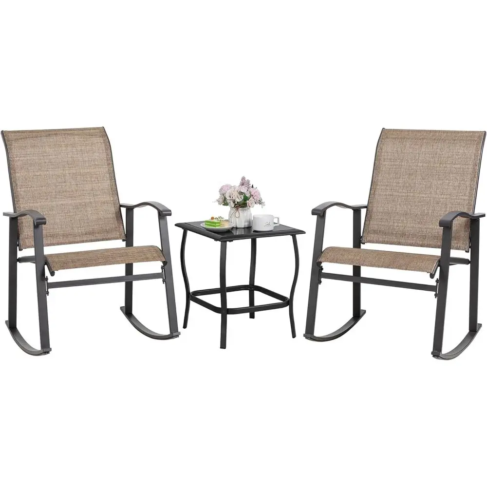 Rocking Chair Outdoor with Table, 3 Piece Rocking Patio Bistro Set, Outdoor urniture Set with Metal e and Textilene abric or Sma