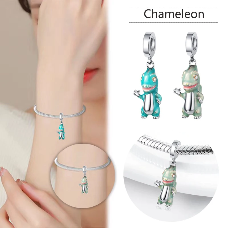 جديد 925 فضة ديناصور الحرباء سحر of ley 925 سلسلة مطرز صالح الأصلي قلادة سوار DIY بها بنفسك السيدات مجوهرات #2