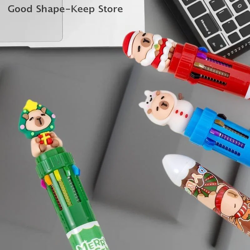 

Christmas Capybara 10-Color 0.7mm Ballpoint Pen Cute Cartoon Santa Claus Snowman Press Handwriting Stationery Gift