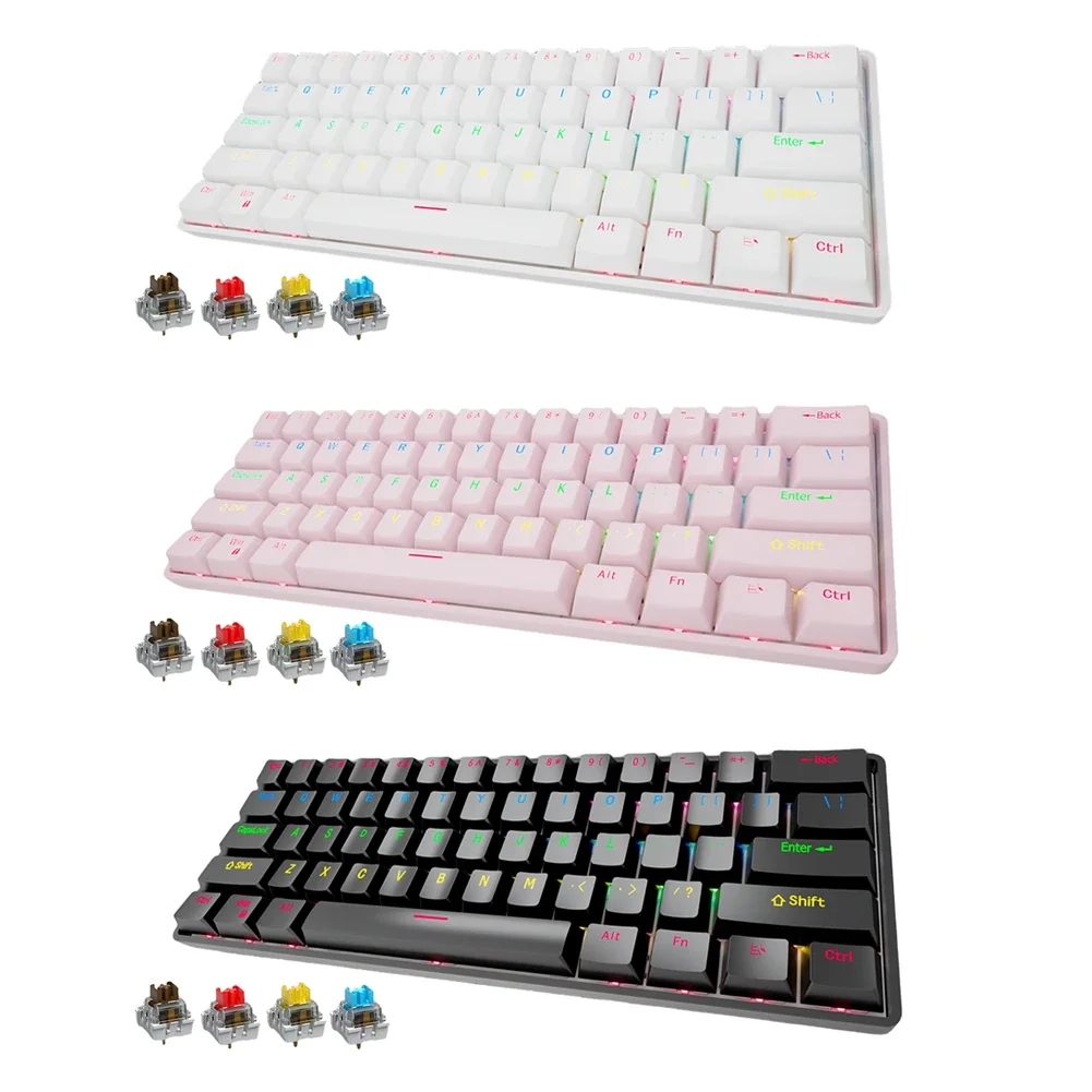 Wireless 2.4G Mechanical RGB Keyboard Gaming Keyboard 61Keys 3 Modes  Lighting Effect Bluetooth-Compatible for PC Laptop