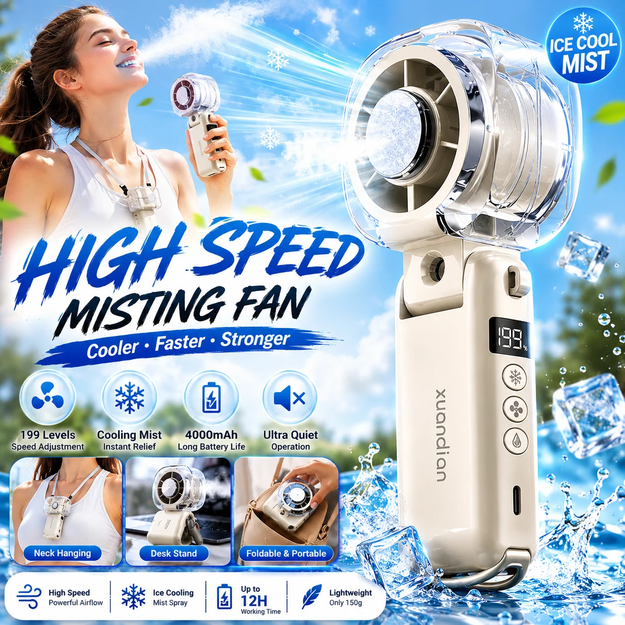 

Newest Strong High Velocity Turbo Cooling Misting Fan Portable Handheld Mini USB Rechargeable Spray Fan Summer Outdoor Fan
