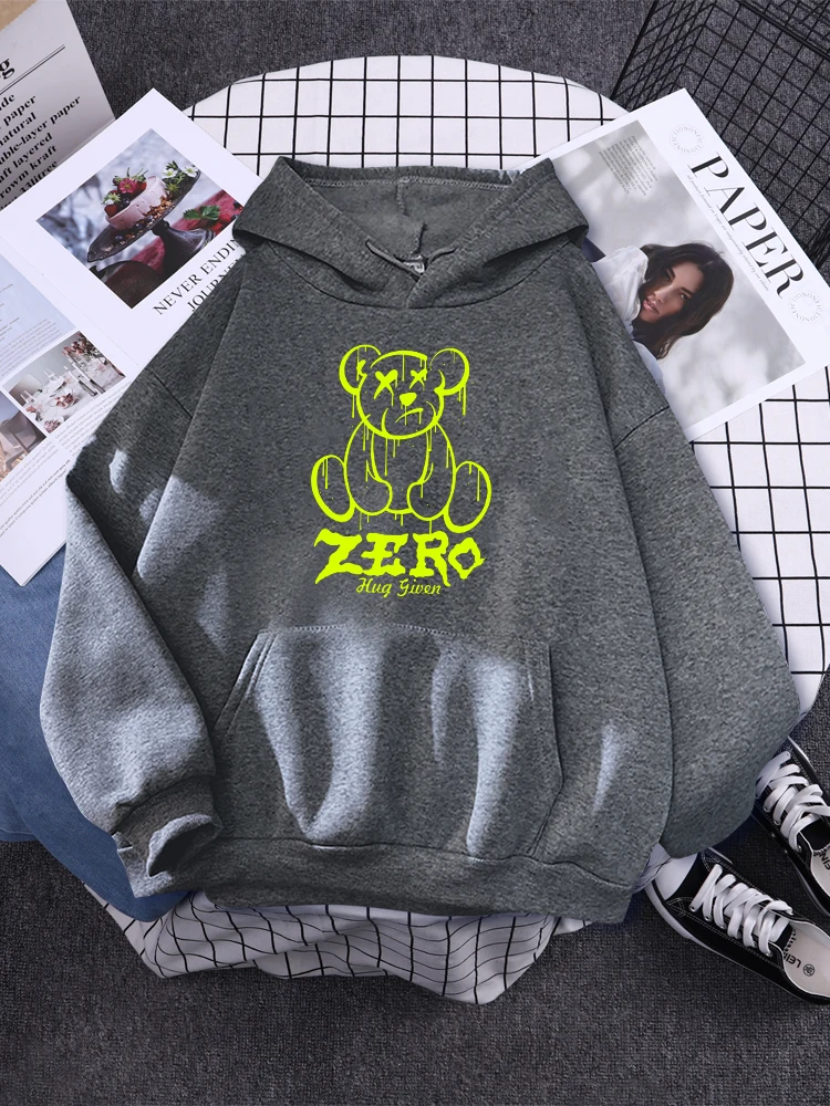 Женская толстовка Zero Hug с зеленым медведем, Осенний пуловер с открытыми плечами, простой спортивный костюм с длинным рукавом, Спортивная удобная спортивная одежда
