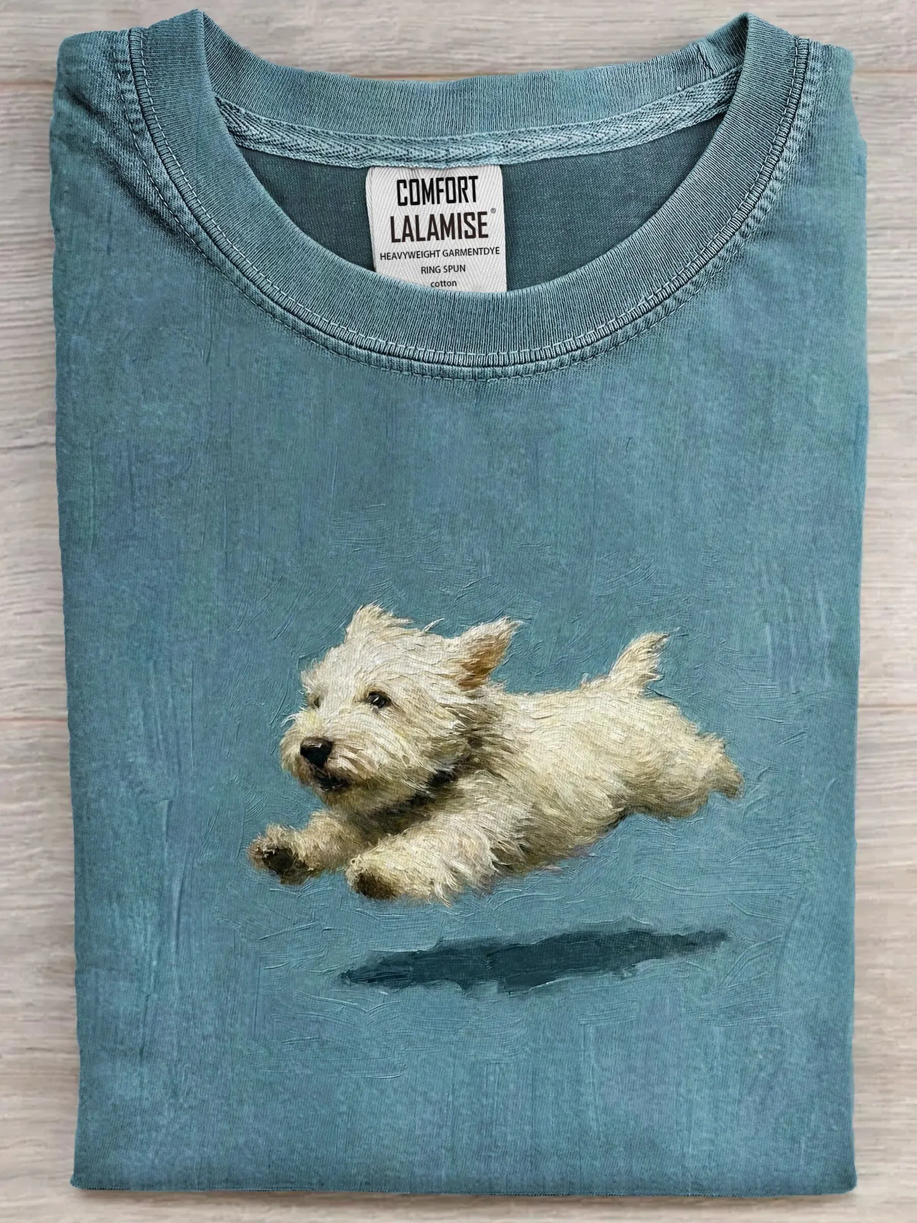 Funny Retro Cute Running Dog Art Print Casual Short Sleeve T-shirt Summer T Shirt Casual Tops