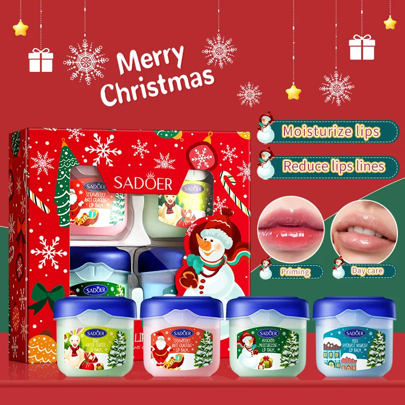 3/4pcs SADOER Christmas Set Brightening Lip Balm Moisturizing Anti Cracking Hydrating Repair Nourishing Lipstick Skin Care