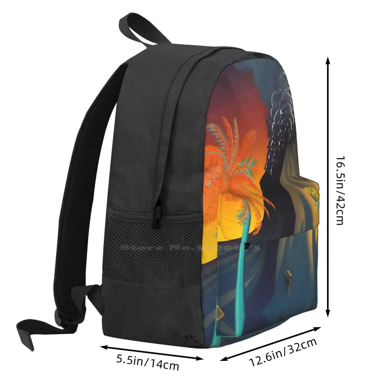 Tiki Volcano Landscape In Hawai'i Large Capacity School Backpack Laptop Bags Plumeria Pikake Lilikoi Waikiki Haleiwa Oahu