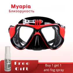 Masque de plongée pour myopie avec monture gopro, verres de myopie, lunettes de lecture à courte vue en silicone, résine plastique