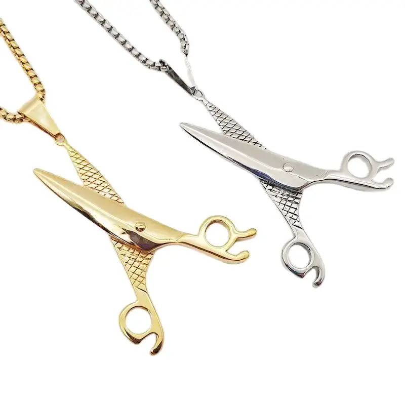 2024 new 316L Stainless Steel Barber Scissors Pendant Necklace Hair Salon Tool Scissors Fashion Necklace Jewelry Men